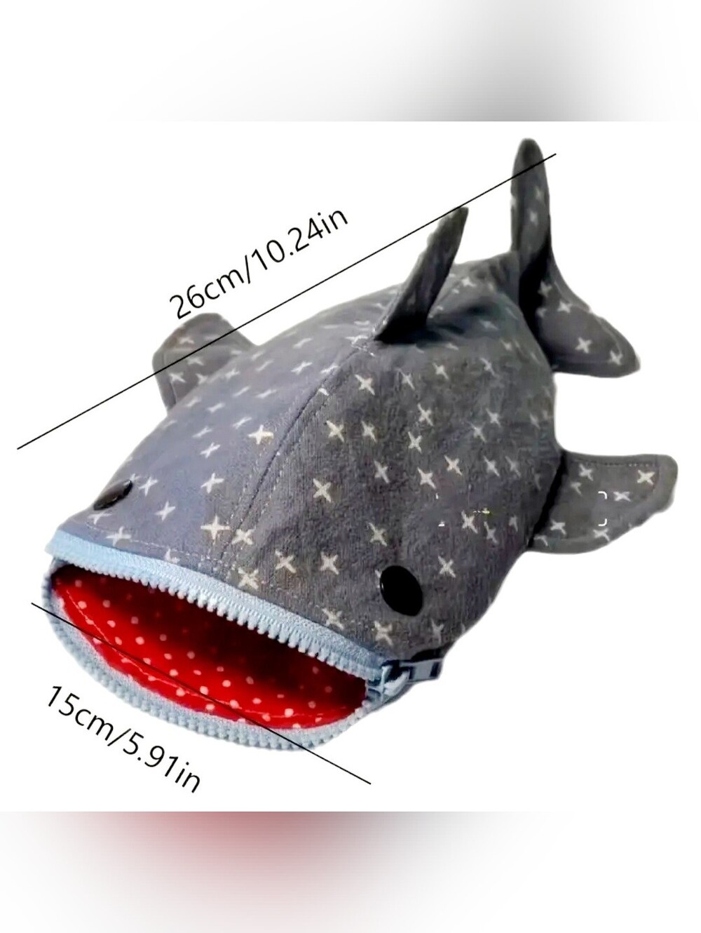 Shark Coin Purse Pouch in Navy with White X Pattern - Picture 3 of 6